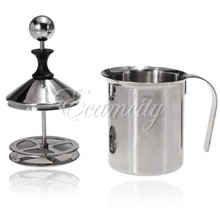 Stainless Steel Pump Silver Milk Frother Creamer Foam Cappuccino 400ML Coffee Double Mesh Froth Screen