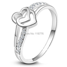 New Arrive Fashion Accessories Jewelry White Gold Plated CZ Diamond Rhinestone Heart Wedding Engagement Promise Rings For Women