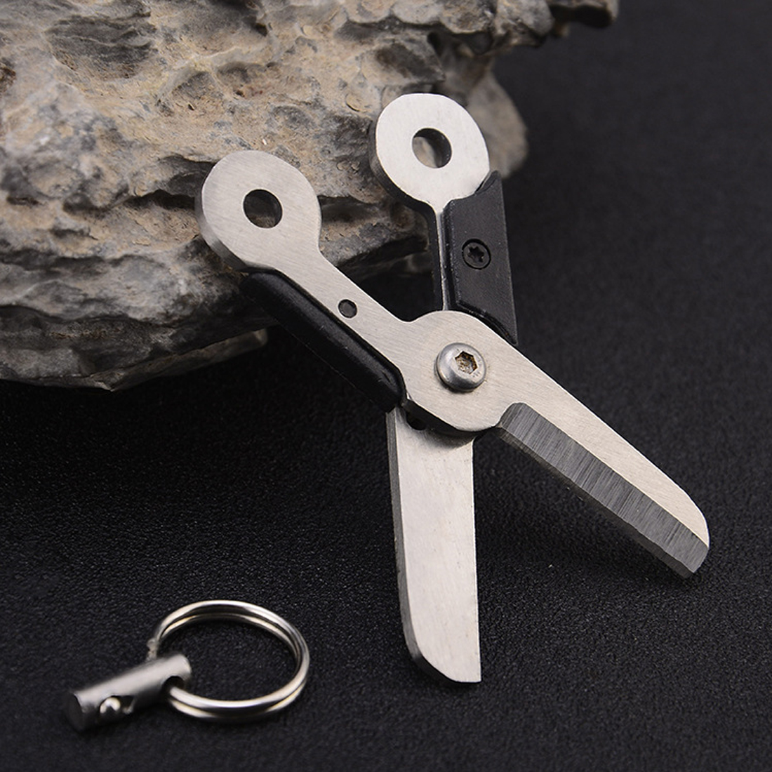 Outdoor Survival Mini Spring Scissor Pocket Tool Chain Steel Stainless Y7S0 W6R9