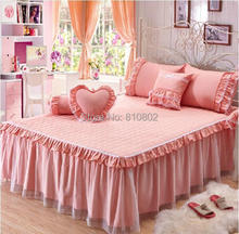 NEW ARRIVAL2015 free shipping Hot selling blue/pink/purple color 100%cotton bed skirt, cotton lace fitted sheet,cotton bedspread