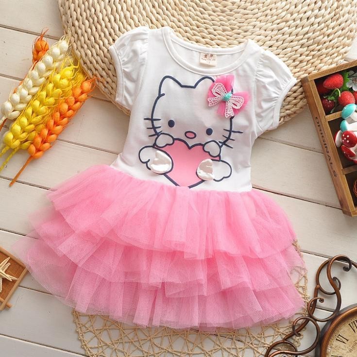 2015 summer style girls font b dress b font Hello kitty cartoon KT wings tutu font