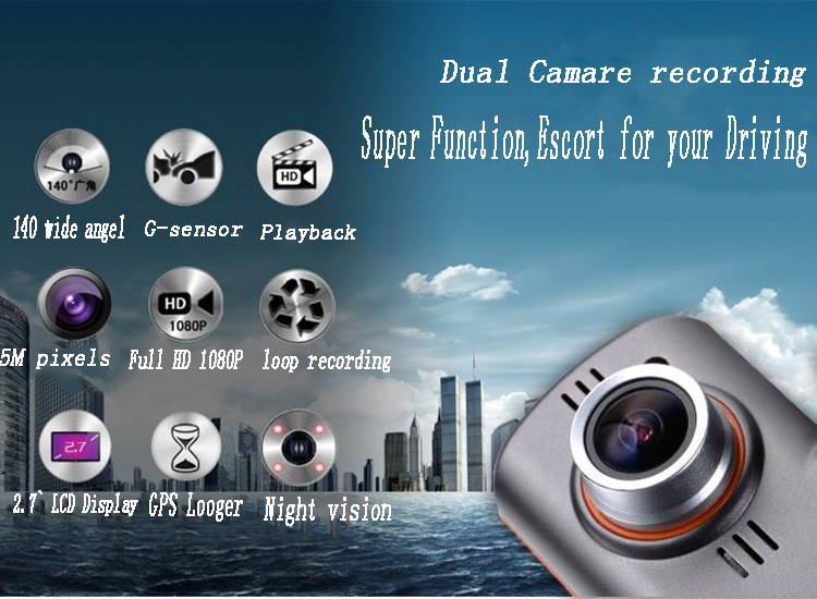 H.264 Two Dual Lens Car Camera Car Black Box Dashcam With Rear Camera 1080p Night Vision Video Registrator Register Car DVR GPS (14)
