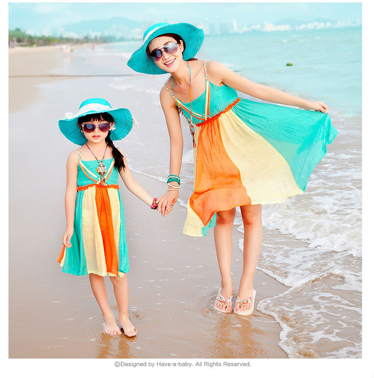 FREE SHIPPING new 2015 vestidos casual dress for mom and daughter beachwear 3