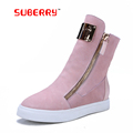 SUBERRY Handmade Black Pink Zipper Russia Warm Boots Women s Fashion Sheepskin Snow Boots With Metal