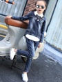 3 Pics 2016 New Denim Jacket Suits Fashion Girls Clothing Set Floral Pant Jacket Shirt Jacket
