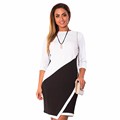 2 colors 2016 autumn fashion women casual sheath patchwork dress fashion bodycon knee length party dresses
