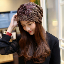 New 2016 Fashion women’s hats Lace Butterfly Beanie for Women autumn and winter black white 5 colors turban hat