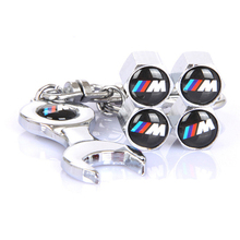 Car Tyre Air Valve Caps with Mini Wrench & Keychain for BMW (4-Piece/Pack)  , ///M M Power Tire Valve Cap, Car Wheel Styling