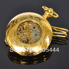 New Gold Flower Type Analog Selekton Mens Hand Winding Mechanical Pocket Watch W015
