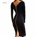 Bodycon Sheath Dress Little Black Long Sleeve Party Dresses Women Clothing Back Full Zipper Robe Sexy