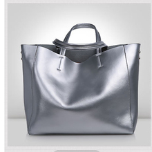 2015 Winter Fashion Pearlescent Genuine Leather Oversize Handbags Real Leather Shoulder Bag Large Shopper Tote Bag Woman O01