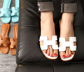 Top Fashion Bling Rhinestones Genuine Leather Letter H Women Slides Women Flip Flops Sexy Sandals Flats