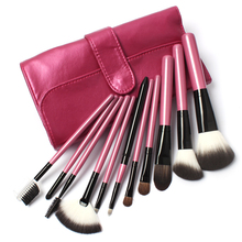 11 PCs Makeup Goat Hair Make up Brush Pony Hair Brushes Kit Ultra Soft Synthetic Hair Brush in Pink Lattice Leather Bag