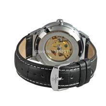 2015 Discount watch Forsining kol saati with black dial leather luxury design for men silver case