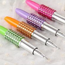 New 2015 Multi-Color Rhinestone Crystal Stationer Lipstick Shape Ballpoint Pen