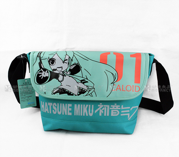 VOCALOID Cosplay Hatsune Miku Figure Logo PU Nylon Oxford Cartoon Image School Bags One Shoulder Bag