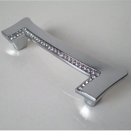 96MM shiny silver kichen cabinet handle bright chrome cupboard pull glass crystal drawer dresser furniture handles pulls knobs