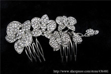 Luxury Wedding Orchid Flower Hair Comb Tiara Clear Rhinestone Crystal Bridal Hair Accessories For Women Jewelry