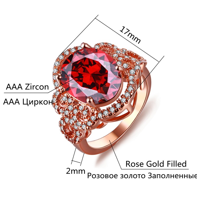 MDEAN Rose gold plated ring jewelry Red gem inlaid big AAA Zircon diamond Engagement Bague Bijoux Luxury Accessories MSR241