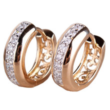 Trendy 18k Gold Rose/White/Platinum Plated Earring Women Round Cut White Crystal Hoop Huggies Earring Oorbellen for Women E111