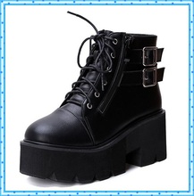 lace up winter boots with fur women punk boots platform shoes woman wedges high heels ladies motorcycle women ankle boots C640