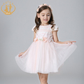 Nimble Cute Bow Girl Dress Handmade Flowers Orangza O neck Elegant Girls Clothes New Summer Princess