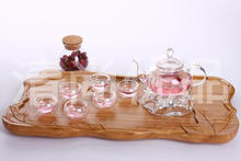  Glass Tea set CLear Teapot Tea Set Heart shaped Warmer Infuser 6 Double Wall Cups