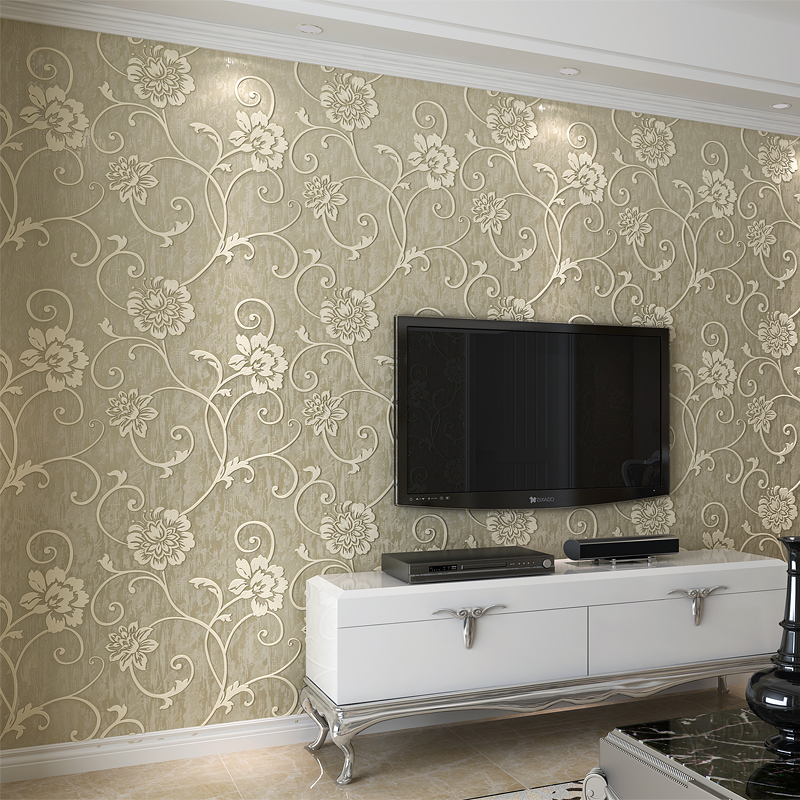 European Pastoral 3D Embossed Non-Woven Wallpaper Romantic Floral Wall Paper Bedroom Living Room TV Backdrop Wall Decor Art
