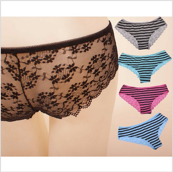 New Fashion D443 Women Panties Stripled Lace Briefs Hollow Out Lady Underwear
