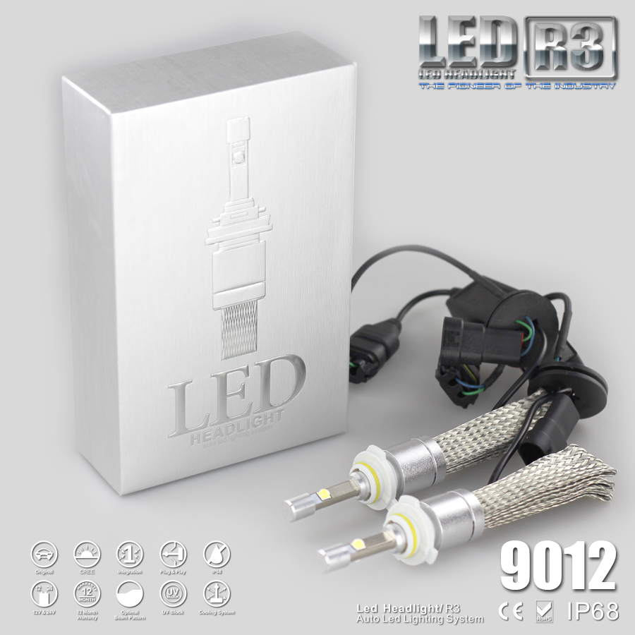 Super Bright R3 9600lm 9012 HIR2 Xenon White 6000K Carr LED Headlight Conversion Kit Cree XHP-50 4800lm Bulb