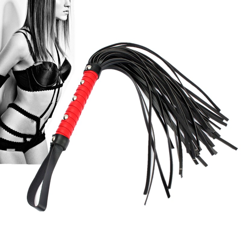 Role-play Sexy Whip PU Leather Black Lash Red Handle For Couple Adult Game Pleasure Love Erotic Toys Flashlight Mask Products