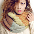 High Quality Brand Rainbow Colorful Winter Scarf For Women Thick Striped Patchwork Style Ring Wrap Women