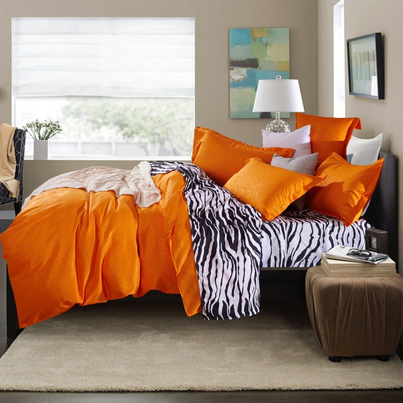 4PCS full size designer bedding cheap comforter sets high quality sheets orange comforter sets ...
