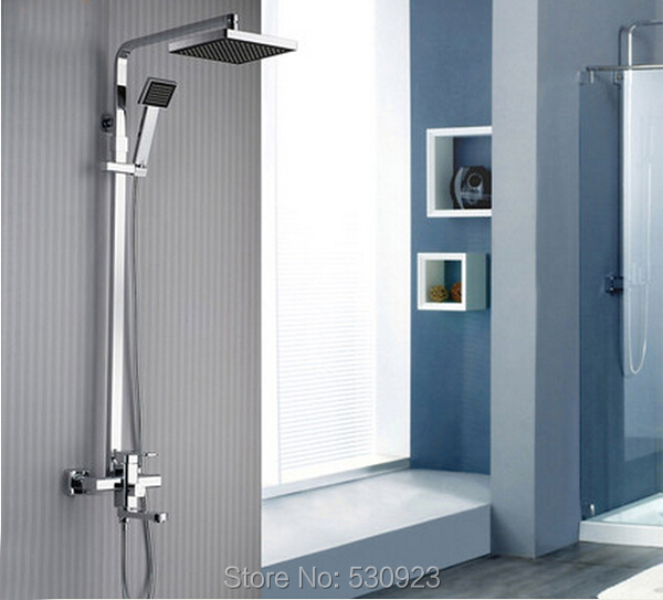 New Modern Chrome Finish Rain Shower Set Faucet ABS Shower Head W/ ABS Hand Shower Spray Mixer Tap Wall Mounted