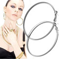 1Pair 2016 New Fashion Big Smooth Silver Ear Rings Clear Circle Round Hoop Charm Earrings Women