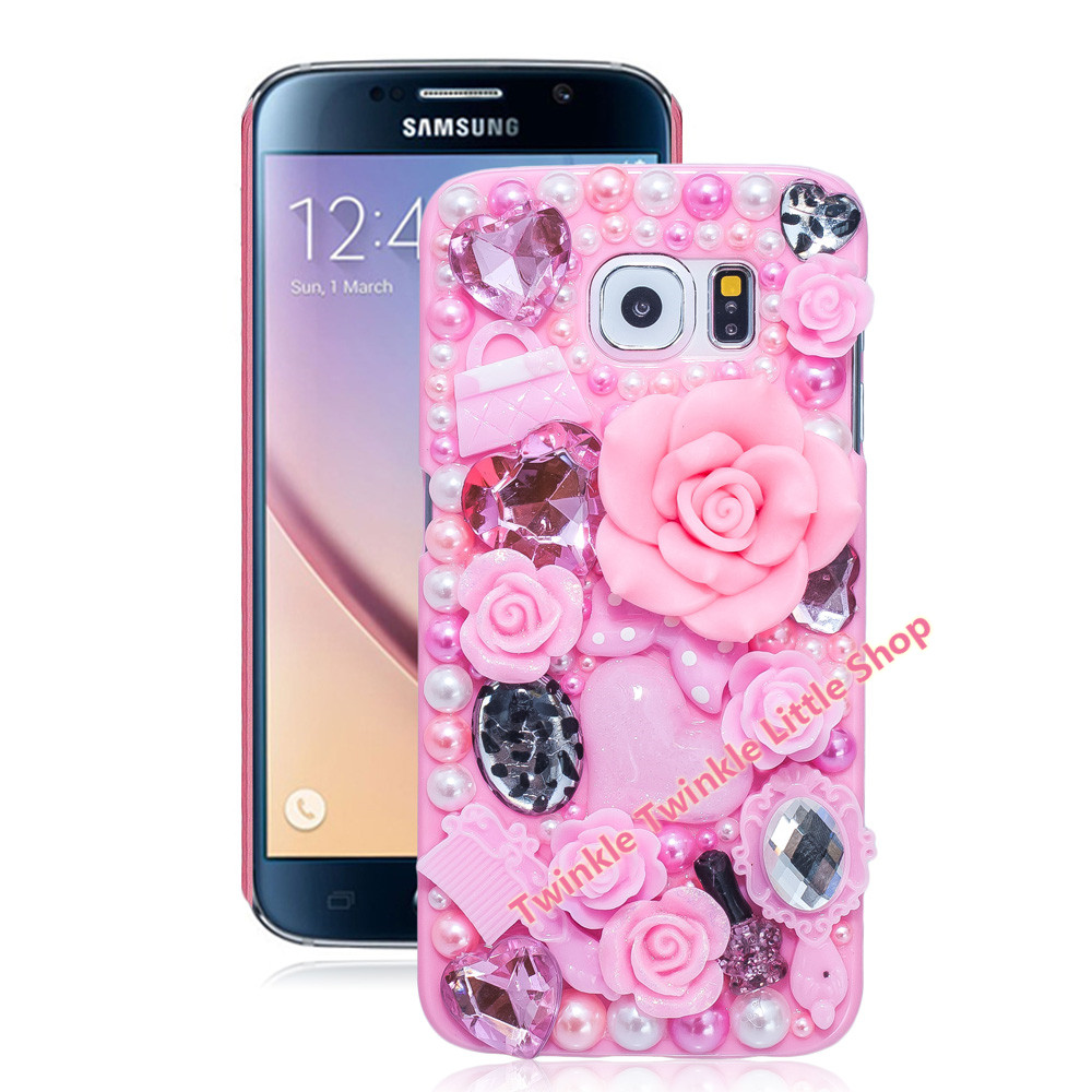 Fashion Flower Crystal Plastic Case For Samsung Galaxy S7 edge S6 S4 S5 S6 edge S7