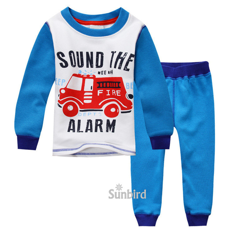 FL-1, Fire Truck, 6sets/lot, Baby/Children pajamas sets, long sleeve underwear sleepwear sets, thick flocking