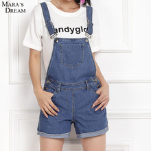 Mara’s Dream Womens Denim Overalls 2016 Summer Jumpsuits & Rompers Casual Strap Ripped Pockets Shorts Jeans Coverall