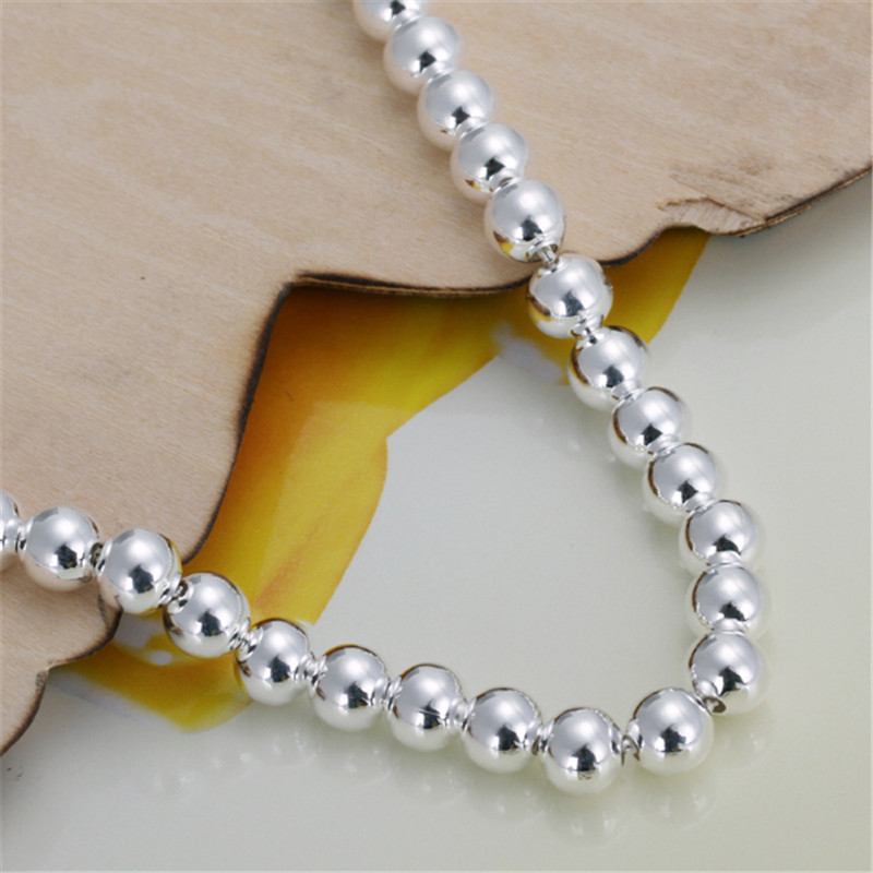 Fine Jewelry Pulseras 925 Silver Bracelet Men Fashion 8mm Bead Bracelets Bangles BG012