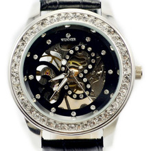 Ganador reloj mecánico automático de la mariposa con diamantes señoras reloj de moda correa del recorte jwh089