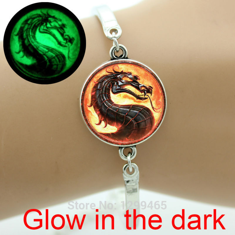 Trendy punk movie jewelry Glass glowing dragon charm bracelet Mortal Kombat Classic Scorpion Sub Zero Raiden