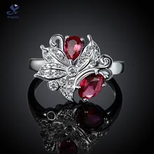 R070 C 925 new fashion women finger ring synthetic ruby and lab diamond rhodium plated free