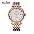 Reef Tiger RT Famous Business Watch for Men Rose Gold Steel Watch with Date Dress Automatic