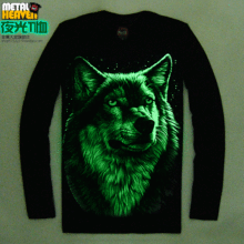 2014 Spring And Autumn Male Cotton Long-sleeve T-shirt Luminous 3D Wolf Teenage Loose Plus Size Men Thin Hiphop Fashion T shirts