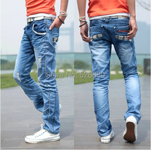 High quality 2016 New Listing Four Seasons Fashion Slim Pocket Grid Design Casual Jeans Boutique Jeans Size 28-36