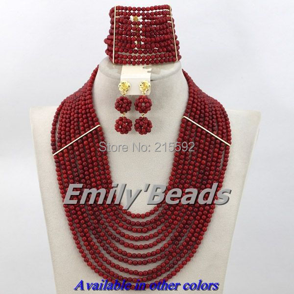 10 Layers African Coral Beads Jewelry Set Red/Pink Nigerian Wedding African Beads Bridal Jewelry Set Free Shipping CJ157
