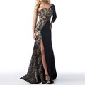 Women s Sexy Side Sleeves One Shoulder Floor Length Stitching Lace Split Dress Free Gift