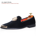 ELANROMAN New Gold Buckle Men Shoes Luxury Fashion Men Loafer Shoes Men Flats Party Wedding Dress