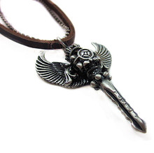 Vintage Jewelry ! 2015 cowhide / leather angel’s sword pendant necklace punk style fashion necklace jewelry for men women NX-76