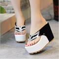 Thick Bottom Platform Flip Flops Rhinestone Wedge Heel Shoes Patchwork Woman Summer Sandals WA 216